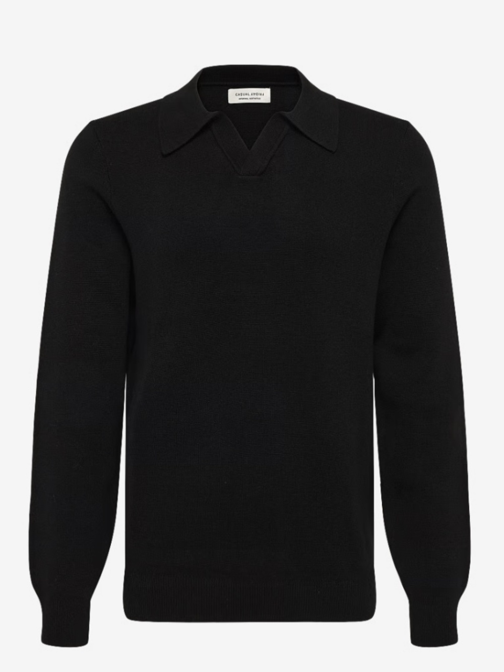 MENS | Casual Friday Brand-Knit Polo Sweater – Black – Size M
